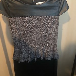 Black/white herringbone peplum dress with leather